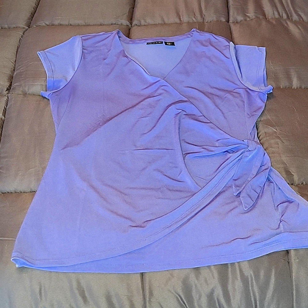 Tahari faux wrap blouse in periwinkle blue.  Size xl.